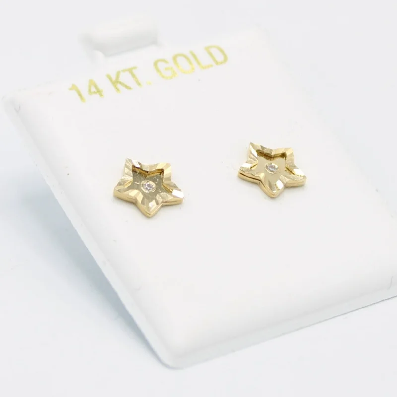 14K Star Earrings Yellow Gold