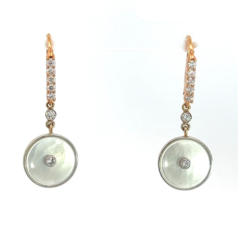 Art Deco 14kt Rose Gold .65cttw Diamond + Mother Of Pearl Earrings