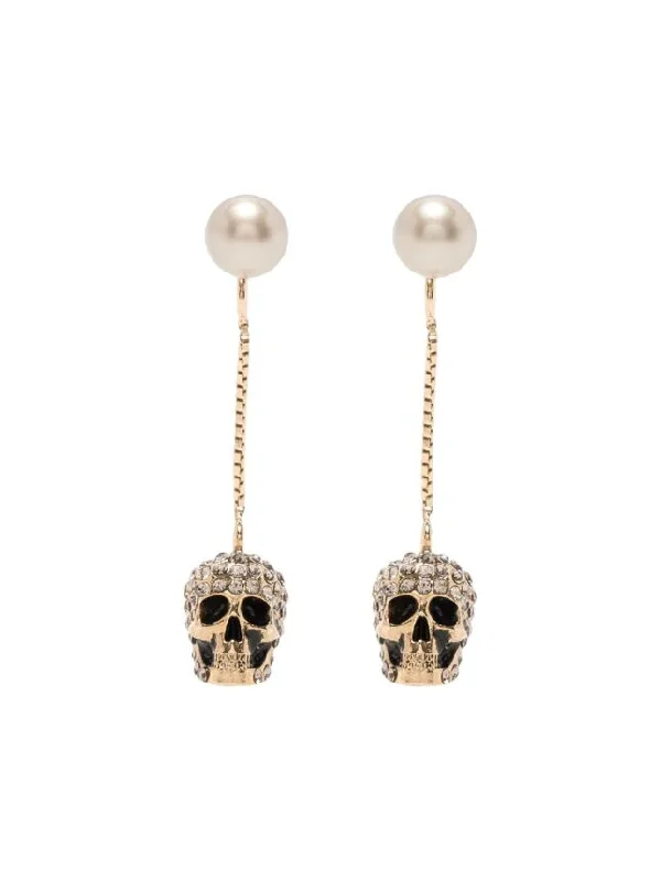 Pave skull chain earrings