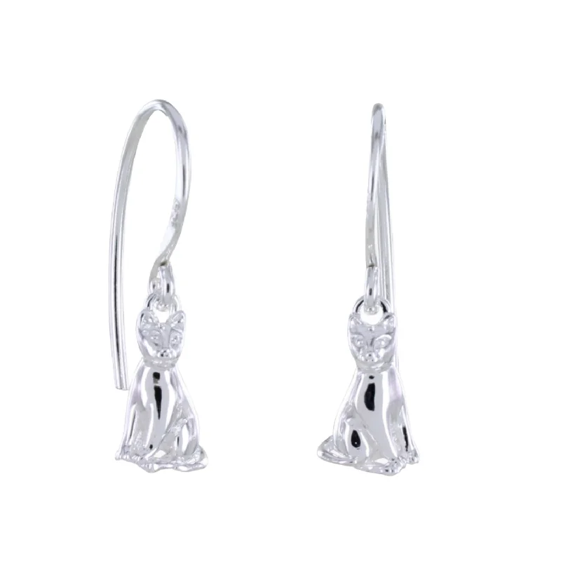 Sitting Cat Sterling Silver Drop Earrings