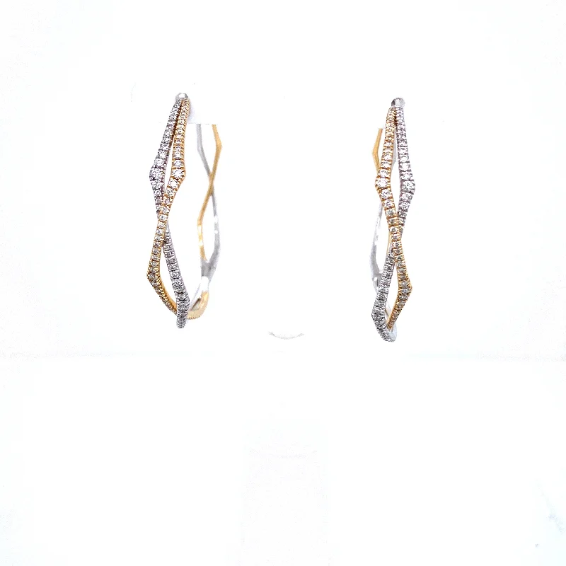 Two Tone Large Twist Diamond Hoops