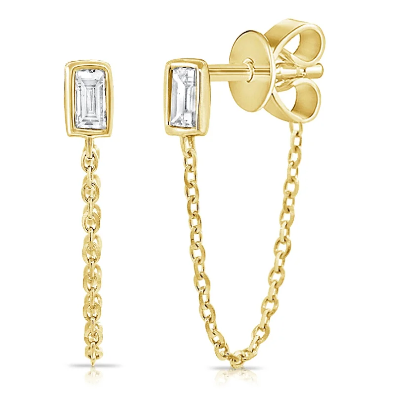 Joelle Diamond Baguette Chain Drop Stud Earrings 14K Gold