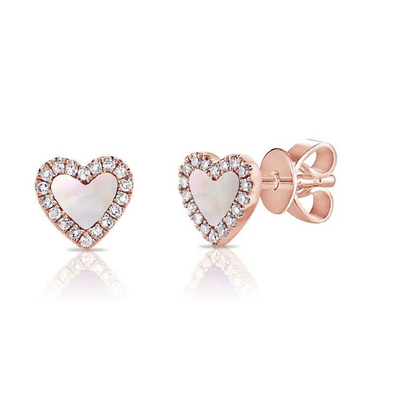 Joelle Diamond & Mother Of Pearl Heart Studs Earrings 14K Gold 1/10ct TDW