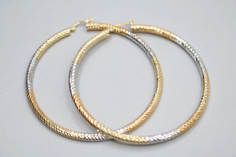 14K 3 Tone Hoop Style Pair Of Earrings (5.0 Grams)