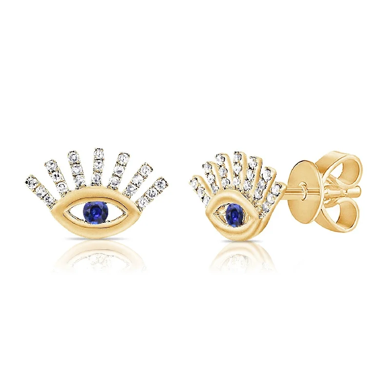 Joelle Evil Eye Earrings Sapphire & Diamond 14K Yellow Gold