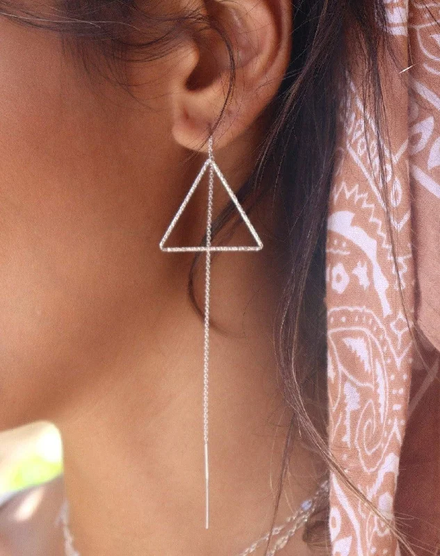 Threader Triangle Earrings ~  Sterling Silver 925  ~ ME029B