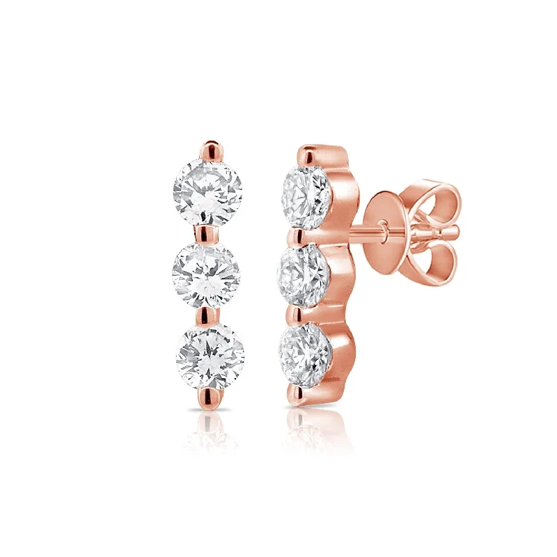 Joelle Diamond Bar Earrings - Diamond Graduate Stud 14K Gold 1/4 Cttw. Available in White, Rose, Yellow Gold -