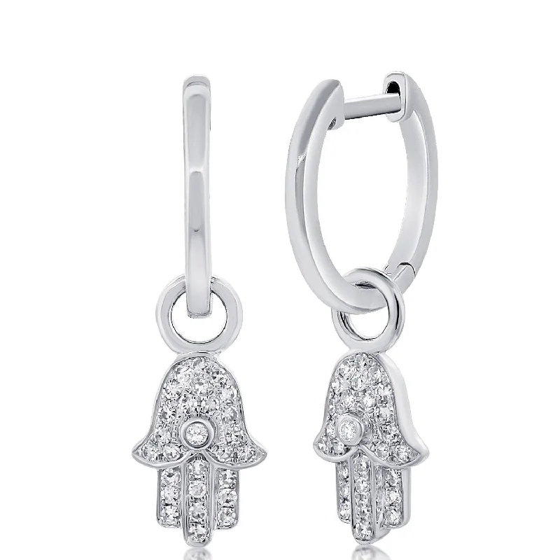 Joelle Diamond Hamsa Earring Hand of G-d 14K White Gold