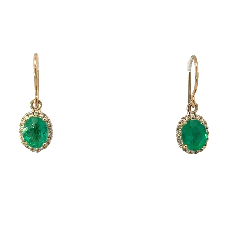 Late Century 14kt Yellow Gold 2cttw Emerald + .20cttw Diamond Earrings