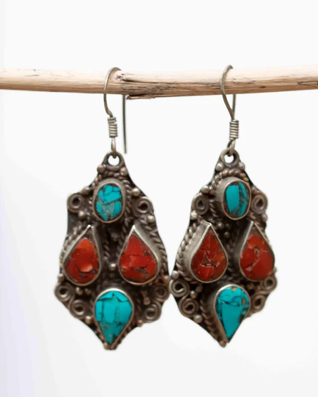 Bianca Turquoise Tibetan Earrings ~German Silver ~ SME010