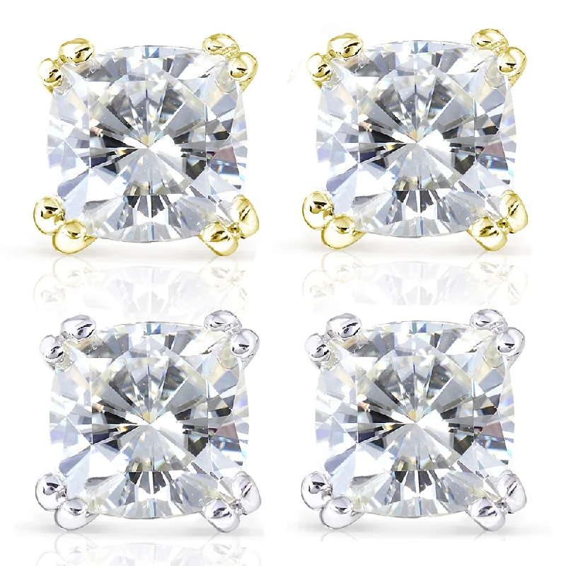 Annello by Kobelli 14k Gold 2 1/5ct TGW Cushion-cut 6MM Moissanite (GH) Classic Solitaire Stud Earrings