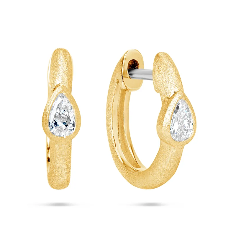 Bezel Set Pear Diamond Huggy Earrings