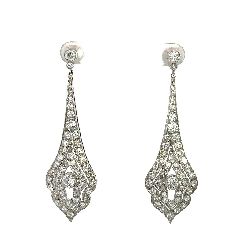 Art Deco Platinum 8cttw Old Mine Cut & Antique Cut Diamond Drop Earrings