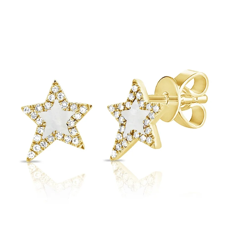 Joelle Diamond & Mother Of Pearl Star Studs Earrings 14K Gold 1/10ct TDW