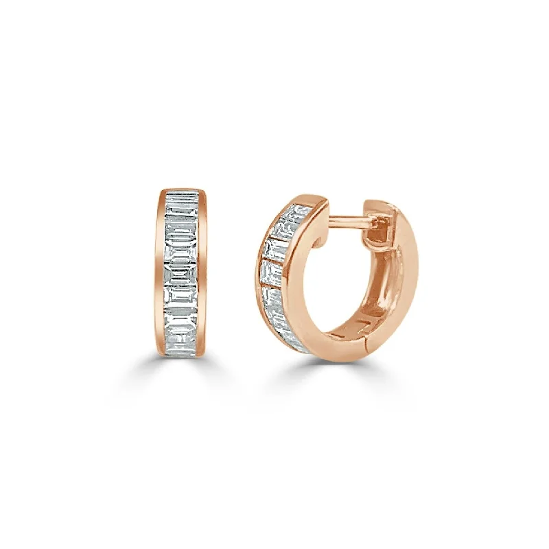 Joelle Diamond Baguette Small Hoops Huggie Earrings 14K Rose Gold 3/5 TDW