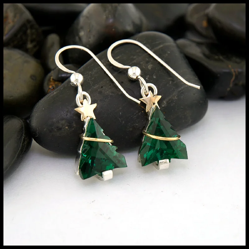 Christmas Tree Moldavite Drop Earrings