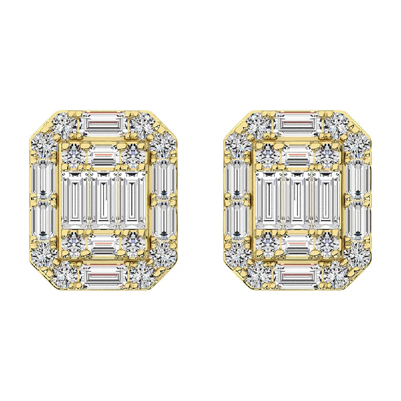 Diamond 3/8 Ct.Tw. Round and Baguette Fashion Earrings in 14K Yellow Gold