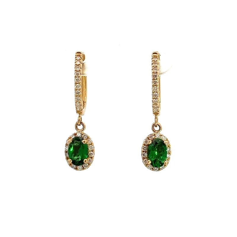 Modern 14kt yellow gold 1.20cttw Tsavorite garnet + .40cttw diamond dangle earrings