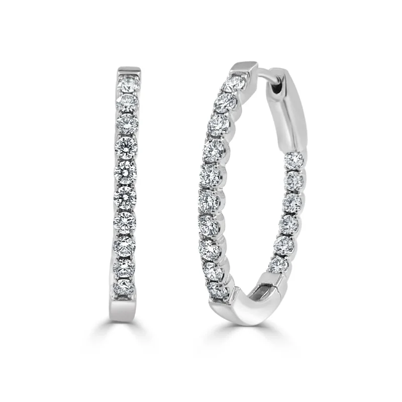 Joelle Diamond Oval 1.05 CT TDW Hoop Earrings 1" 14K White Gold Earring's