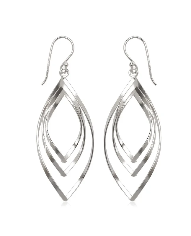 Sterling Silver Wavy Marquise Earrings