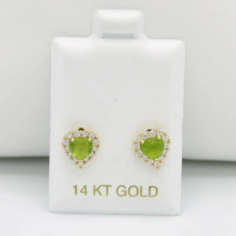 14K Heart❤️Baby Girl Earring Peridot Gem (Birthstone August) Yellow Gold