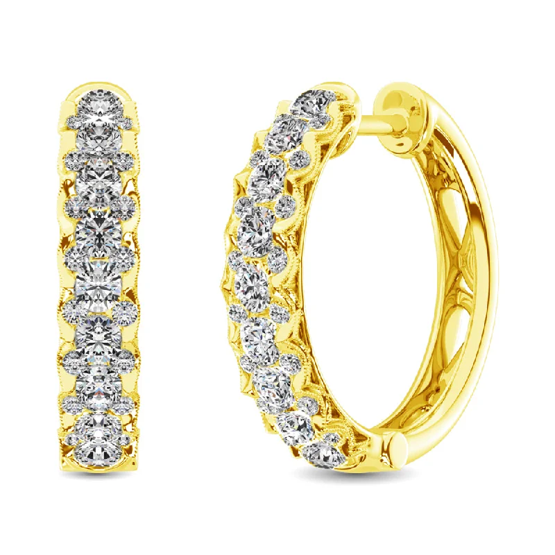 10K Yellow Gold Diamond 1 Ct.Tw. Hoop Earrings