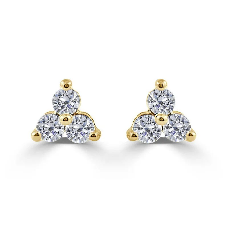 Joelle Diamond 3-Stone Cluster Earrings 14K Yellow Gold 1/2 CT TDW