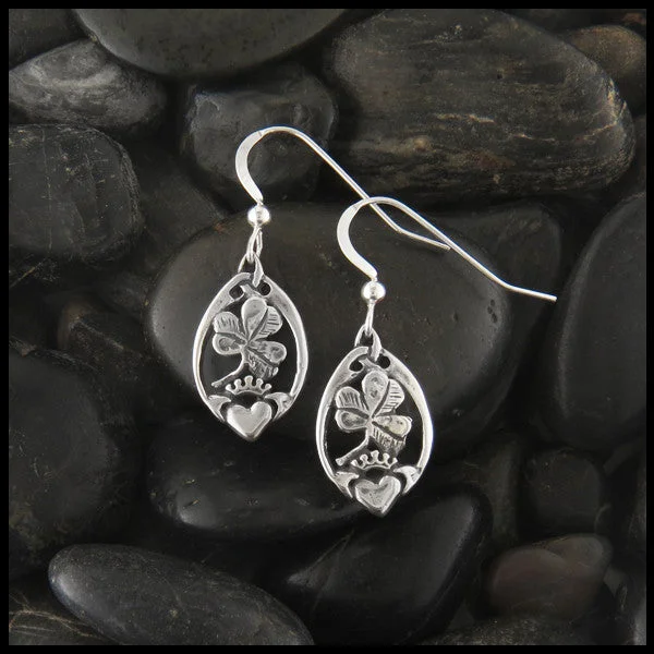 Claddagh and Shamrock Earrings in Silver