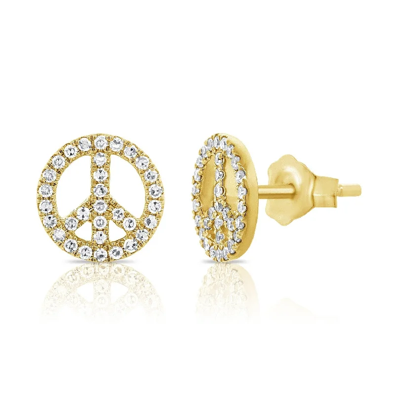 Joelle Diamond Peace Sign Stud Earrings 14K Gold