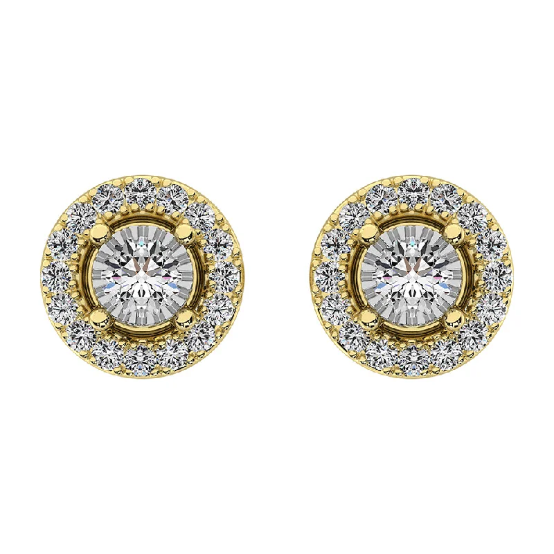 10K Yellow Gold 1/6 Ct.Tw. Diamond Halo Earrings