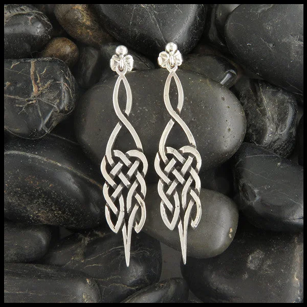 Celtic Knot Ball-Drop Earrings in Silver