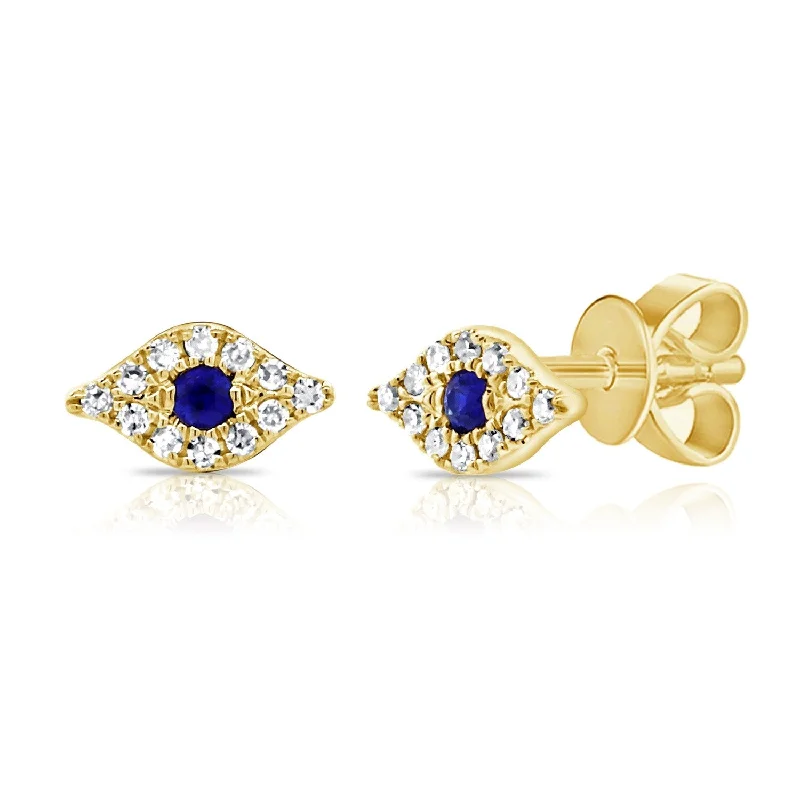 Joelle Evil Eye Stud Earrings Sapphire & Diamond 14K Gold - Stud Earrings