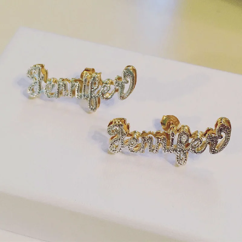 Double Plated Script Name Earrings