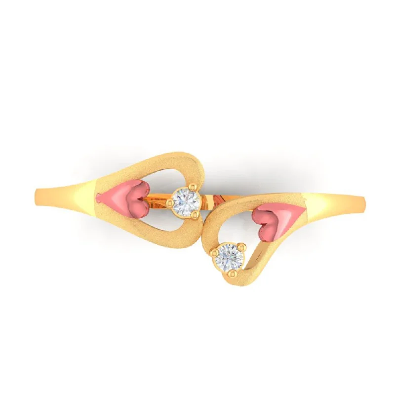 14k Double Mini Stone Studded Hearts Ring