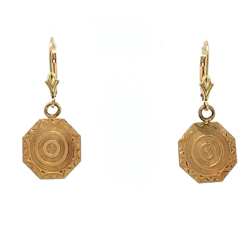 Art Deco 14kt Yellow Gold Engraved Cufflink Earrings