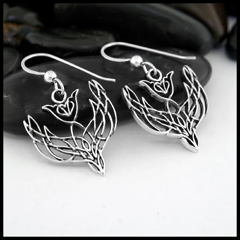 Celtic Dove Drop Earrings in Silver