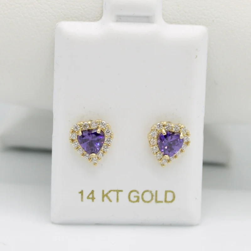 14K Heart❤️ Baby Girl Earring Alexandrite Gem (Birthstone Jun) Yellow Gold