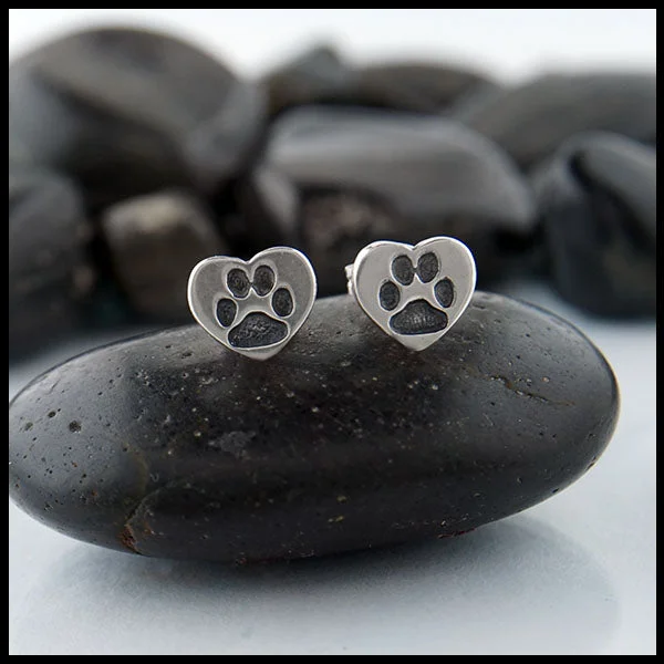 Paw Print Heart Stud Earrings