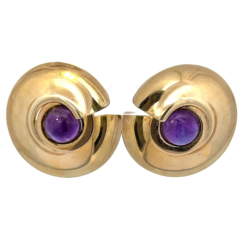 Late Century Peter Wong 10ct Cabochon Amethyst Earrings