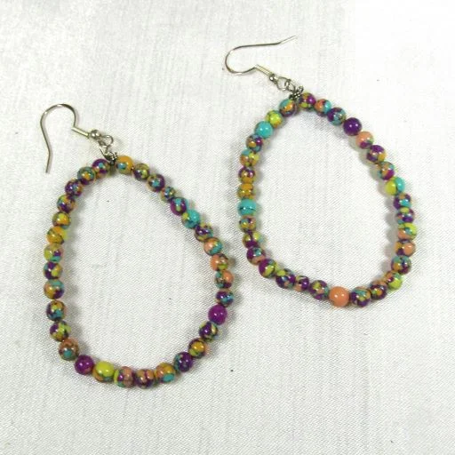 Big Multi-colored Gemstone Jasper Hoop Earrings