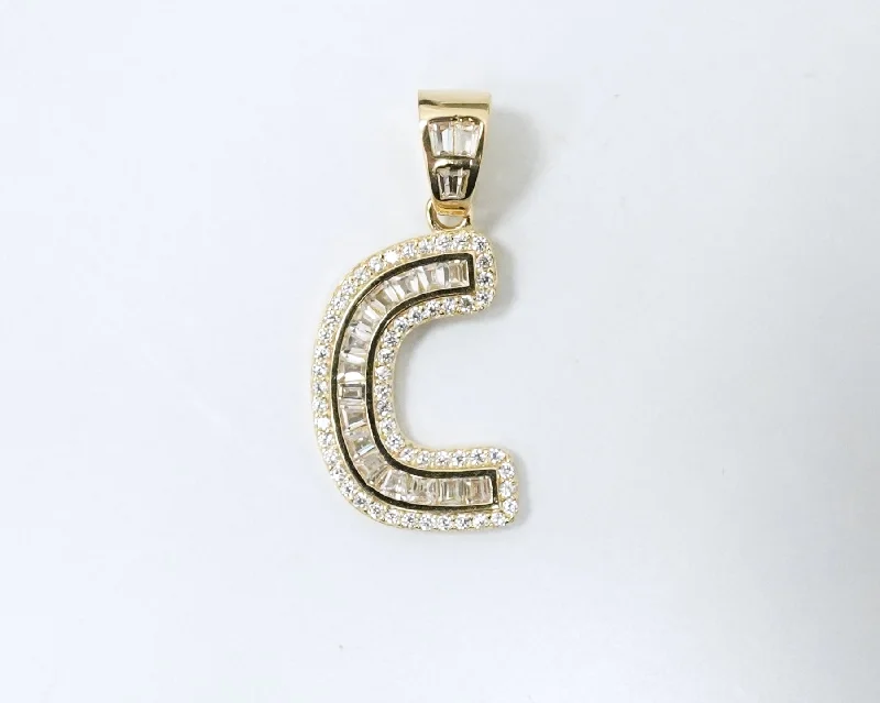 Letter C Pendant CZ 14K Yellow Gold