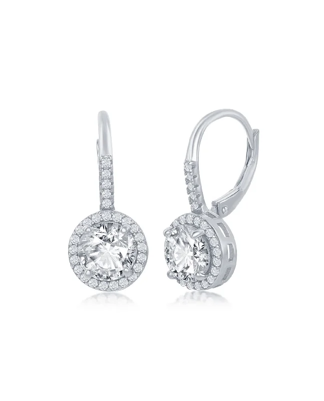 Sterling Silver Round CZ Drop Earrings