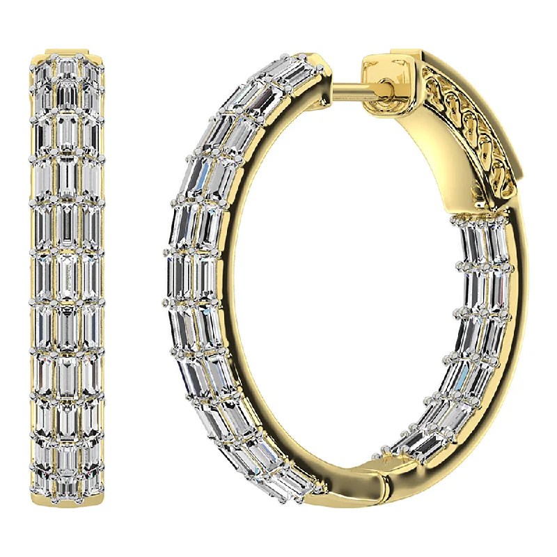 14K Yellow Gold 1 Ct.Tw. Diamond Baguette Set Hoop Earrings