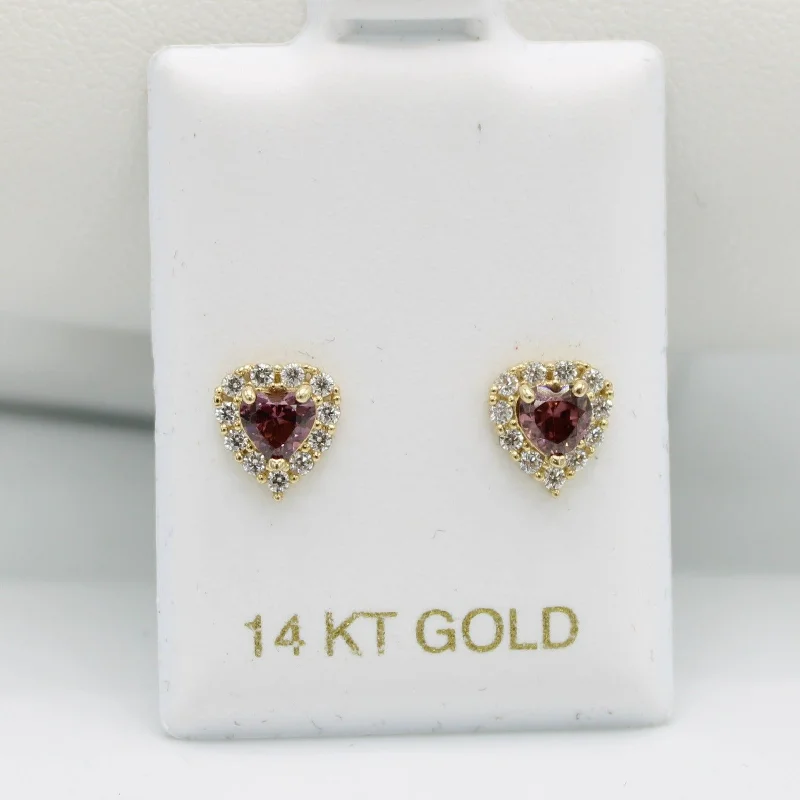 14K Heart❤️Baby Girl Earring Amethyst Gem (Birthstone February) Yellow Gold