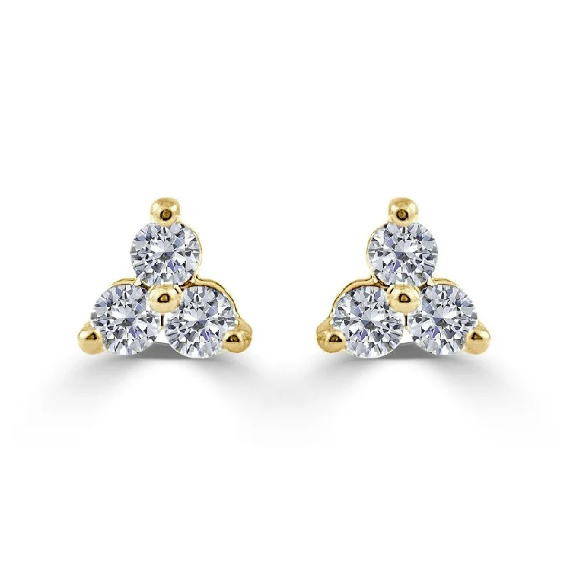 Joelle Three Stone Diamond Studs Earrings 14K Yellow Gold 1.9ct TDW