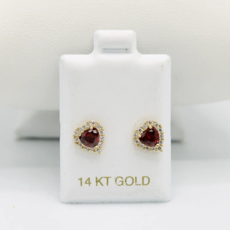 14K Heart❤️Baby Girl Earring Garnet Gem (Birthstone January) Yellow Gold