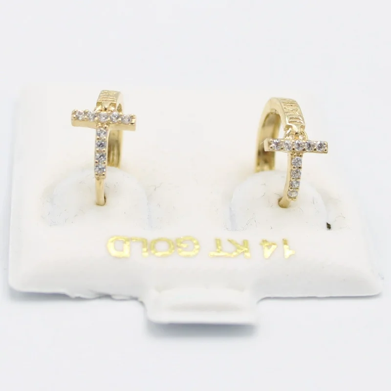 14K Women's Hoops Cz Stones Yellow Gold