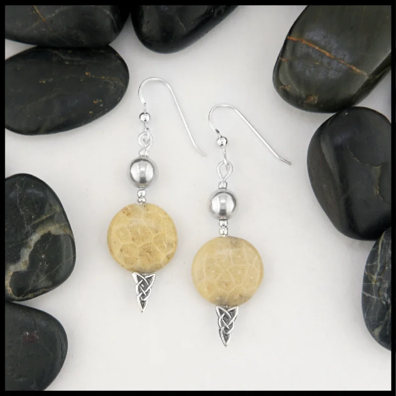 Fossilized Coral Drop Earrings