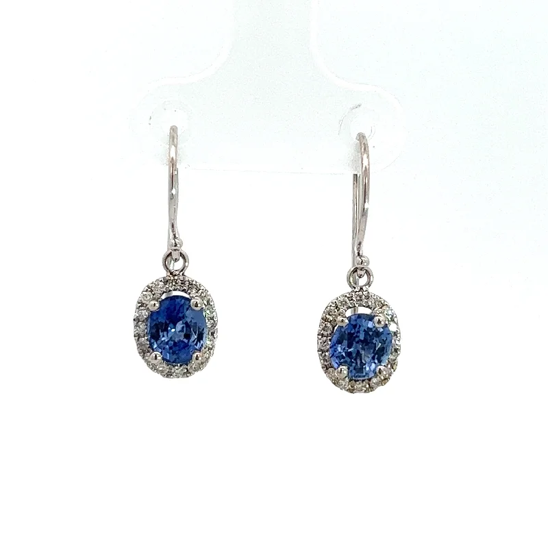 Modern  14kt White Gold 1.90cttw Oval Sapphires+ .42cttw Diamond Earrings