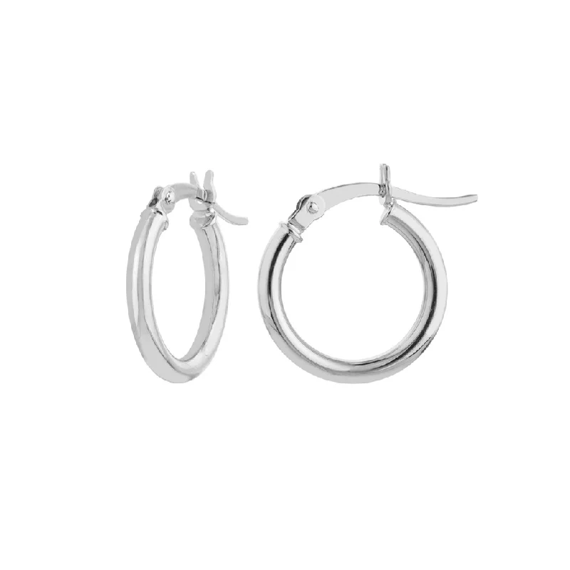 10K White Gold 15mm Small Round Hoops